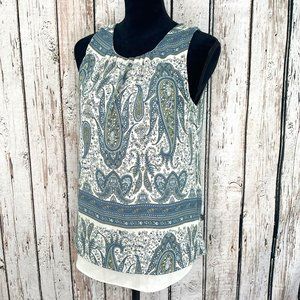 Rose & Olive Split-Back Tank Paisley Dusty blues Off-white and Sage SMALL